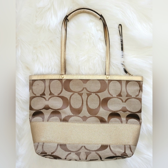 Coach Purse / Handbag Gold & Canvas - Picture 3 of 7